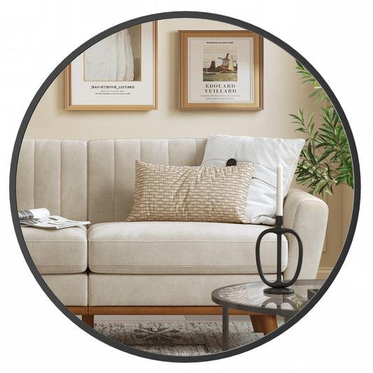 Bathroom Round Mirror for Wall, 16 Inches Black Circle Mirror，Metal Frame,for Bathroom Over Sink, Living Room, Bedroom, Entryway, Hallway, Ink Black