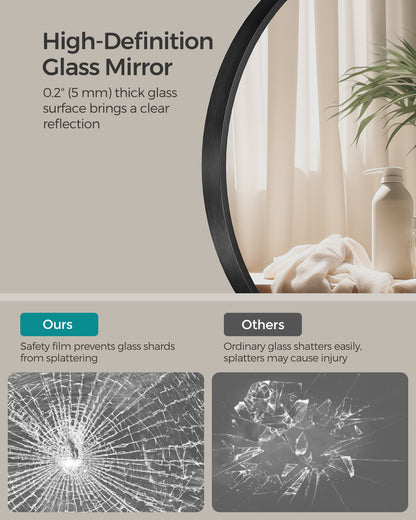 Bathroom Round Mirror for Wall, 16 Inches Black Circle Mirror，Metal Frame,for Bathroom Over Sink, Living Room, Bedroom, Entryway, Hallway, Ink Black