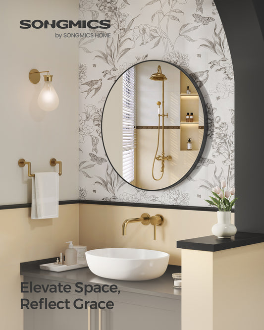 36-Inch Round Wall Mirror, Ink Black Metal Frame, Easy Installation