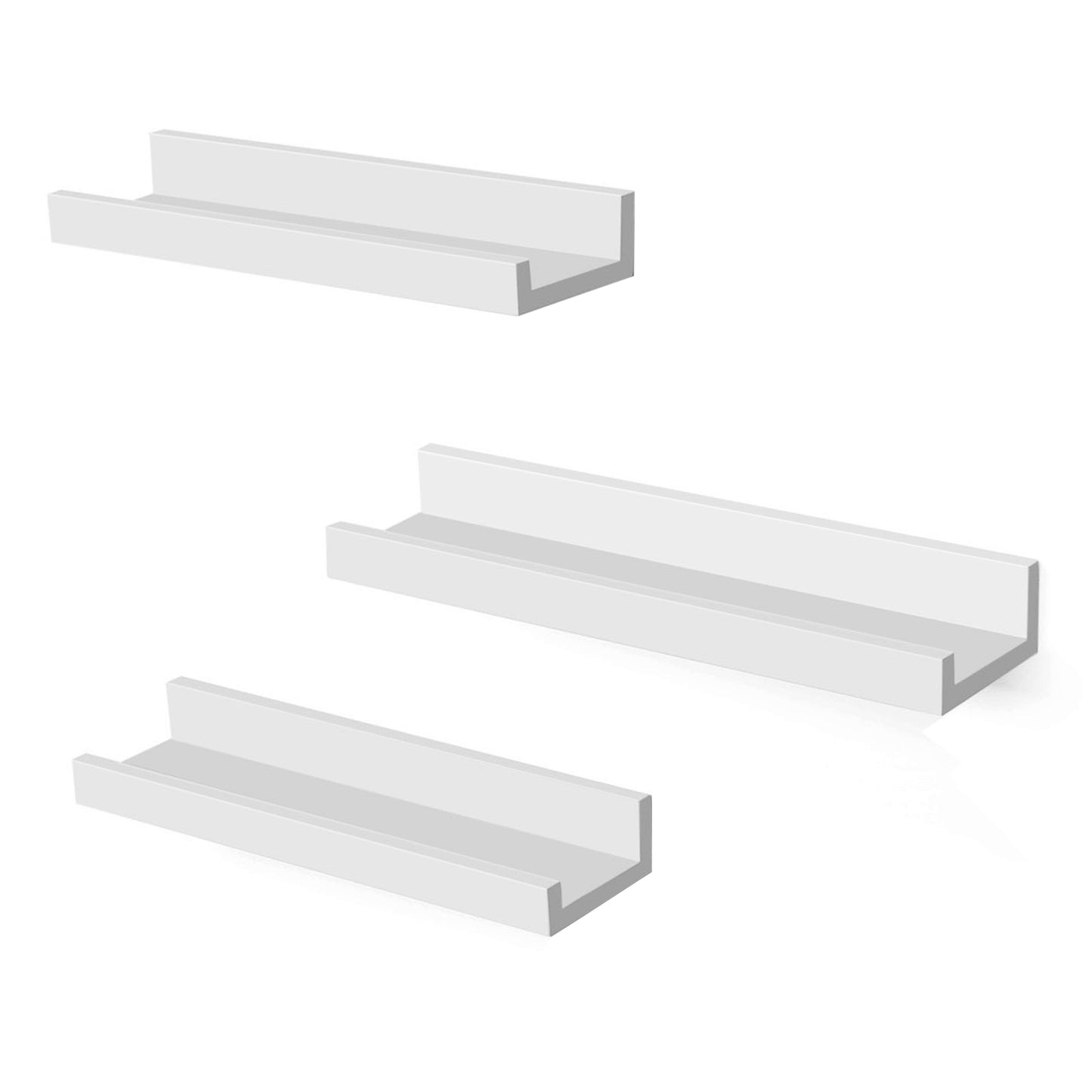 SONGMICS Floating Shelves, Set of 3 Wall Shelves, for Photo Frames and Trinkets, for Living Room, Home Office, Kitchen, Bathroom, White ULWS38WT