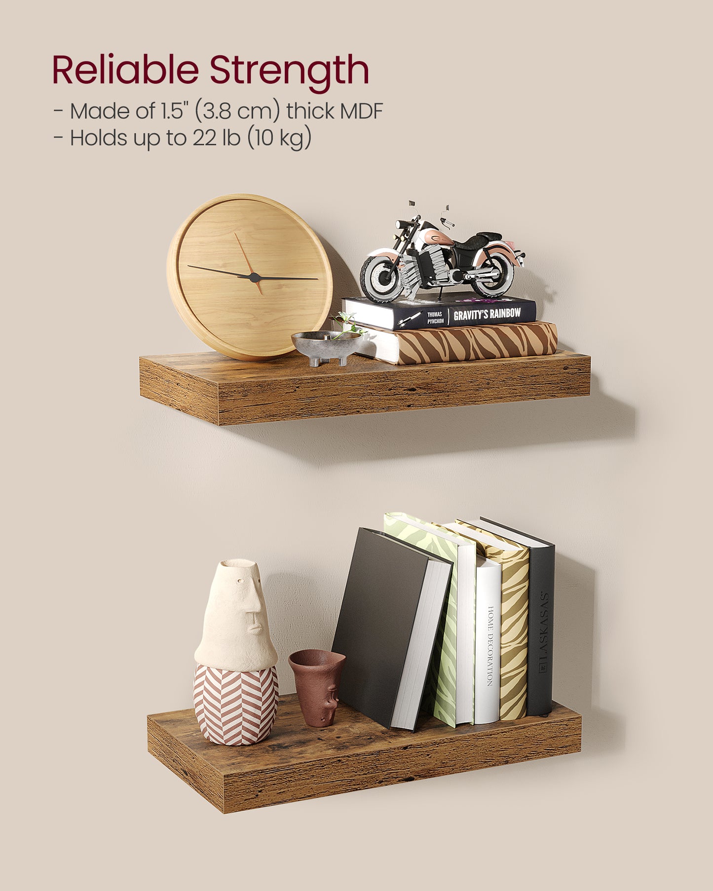 Wall Shelves Set of 3, Floating Shelves, Wall Mounted, Display Shelves for Picture Frames, Wall Decor, Hanging Shelf for Living Room, Kitchen