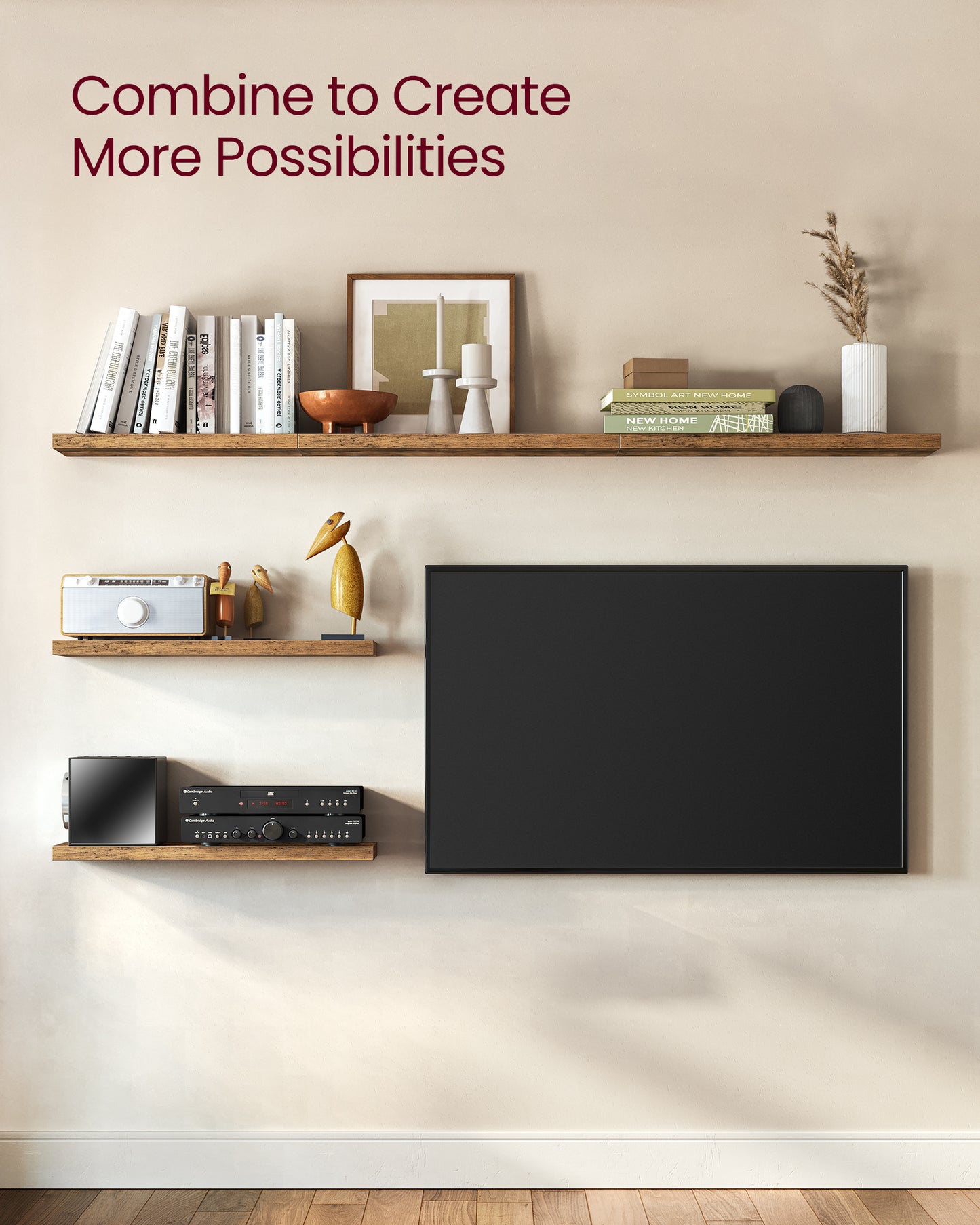 Wall Shelves Set of 3, Floating Shelves, Wall Mounted, Display Shelves for Picture Frames, Wall Decor, Hanging Shelf for Living Room, Kitchen