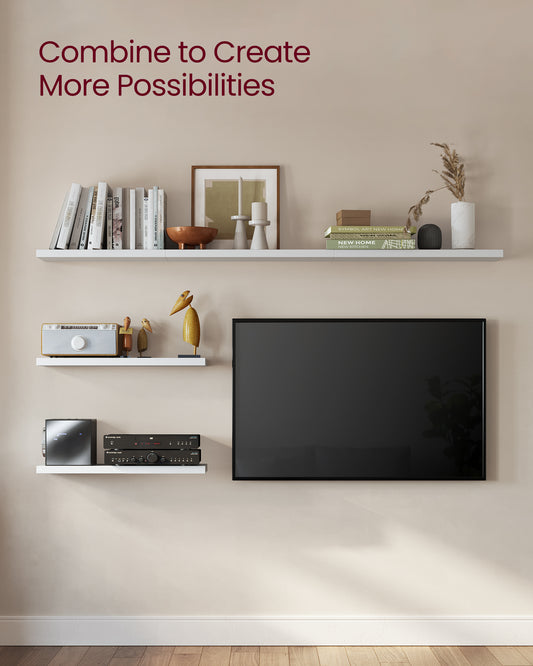 Wall Shelves Set of 3, Floating Shelves, 8 x 15.7 x 1.5 Inches, Display Shelves for Picture Frames, Decor, Hanging Shelf for Living Room, Kitchen, White