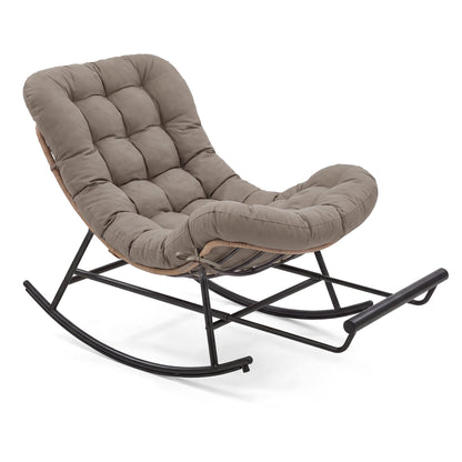 VASAGLE Papasan Chair, Outdoor Rocking Chair, Outdoor Furniture, Steel Frame, Extendable Footrest, Removable Cushion, Holds 300 lb, Cappuccino Beige
