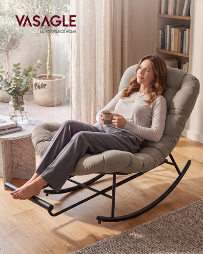 VASAGLE Papasan Chair, Outdoor Rocking Chair, Outdoor Furniture, Steel Frame, Extendable Footrest, Removable Cushion, Holds 300 lb, Cappuccino Beige