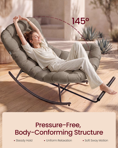 VASAGLE Papasan Chair, Outdoor Rocking Chair, Outdoor Furniture, Steel Frame, Extendable Footrest, Removable Cushion, Holds 300 lb, Cappuccino Beige