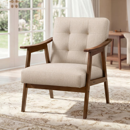 VASAGLE Accent Chair, Armchair, Button Tufted Living Room Chair, Thick Cushion, Mid Century Modern Lounge Seating, Reading Nook, Beige