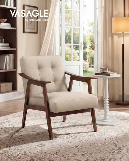 VASAGLE Accent Chair, Armchair, Button Tufted Living Room Chair, Thick Cushion, Mid Century Modern Lounge Seating, Reading Nook, Beige