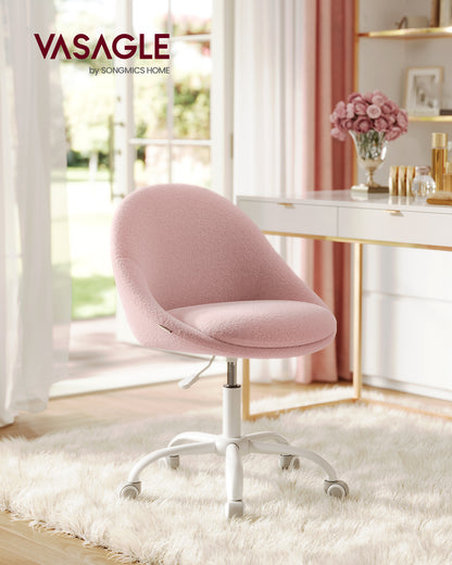 Adjustable Swivel Vanity Chair with Back Support - Teddy Fleece, Compact Design, 242 lb Capacity, Jelly Pink