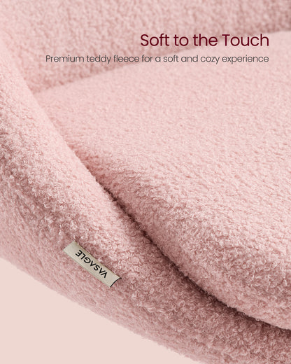 Adjustable Swivel Vanity Chair with Back Support - Teddy Fleece, Compact Design, 242 lb Capacity, Jelly Pink