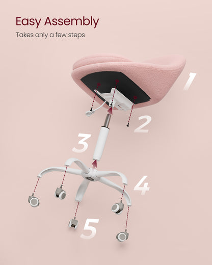 Adjustable Swivel Vanity Chair with Back Support - Teddy Fleece, Compact Design, 242 lb Capacity, Jelly Pink