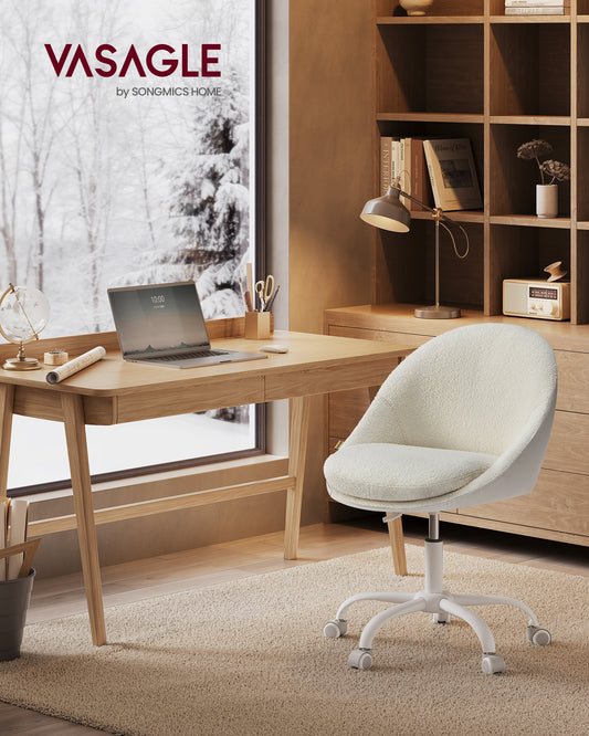 VASAGLE Office Chair, Vanity Chair, Desk Chair, Sherpa and Synthetic Leather, Foam Padding, Adjustable Height, for Home Office, Study, Bedroom