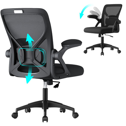 VASAGLE Ergonomic Mesh Office Chair with Adjustable Lumbar Support, 90-105 Tilt Function, Wide Seat, Flip-Up Armrests, Ink Black