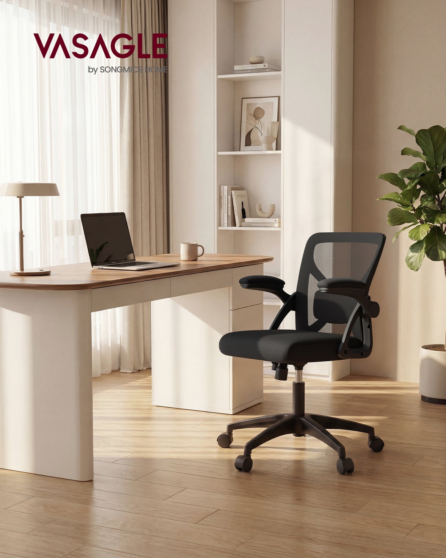 VASAGLE Ergonomic Mesh Office Chair with Adjustable Lumbar Support, 90-105 Tilt Function, Wide Seat, Flip-Up Armrests, Ink Black