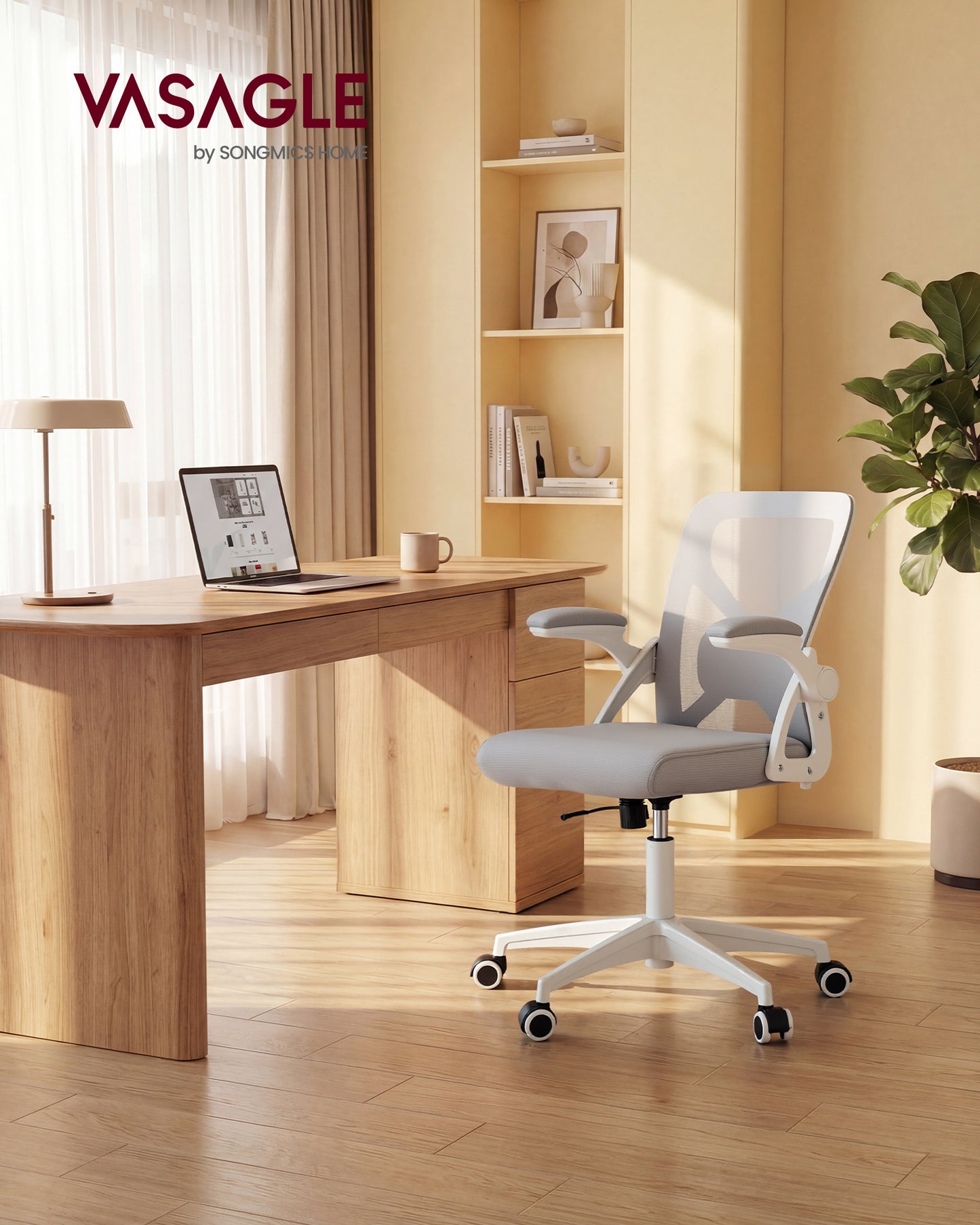 VASAGLE Ergonomic Mesh Office Chair with Adjustable Lumbar Support, 90-105 Tilt Function, Wide Seat, Flip-Up Armrests, Dove Gray