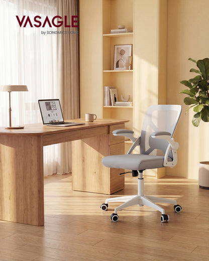 VASAGLE Ergonomic Mesh Office Chair with Adjustable Lumbar Support, 90-105 Tilt Function, Wide Seat, Flip-Up Armrests, Dove Gray
