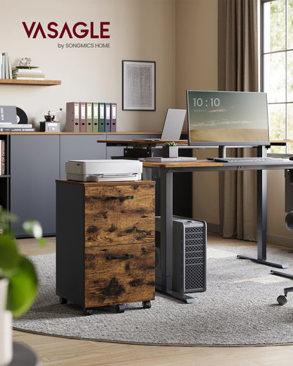 2-Drawer File Cabinet, Filing Cabinet for Home Office, Small Rolling File Cabinet, Printer Stand, Hanging File Folders Rustic Brown and Black