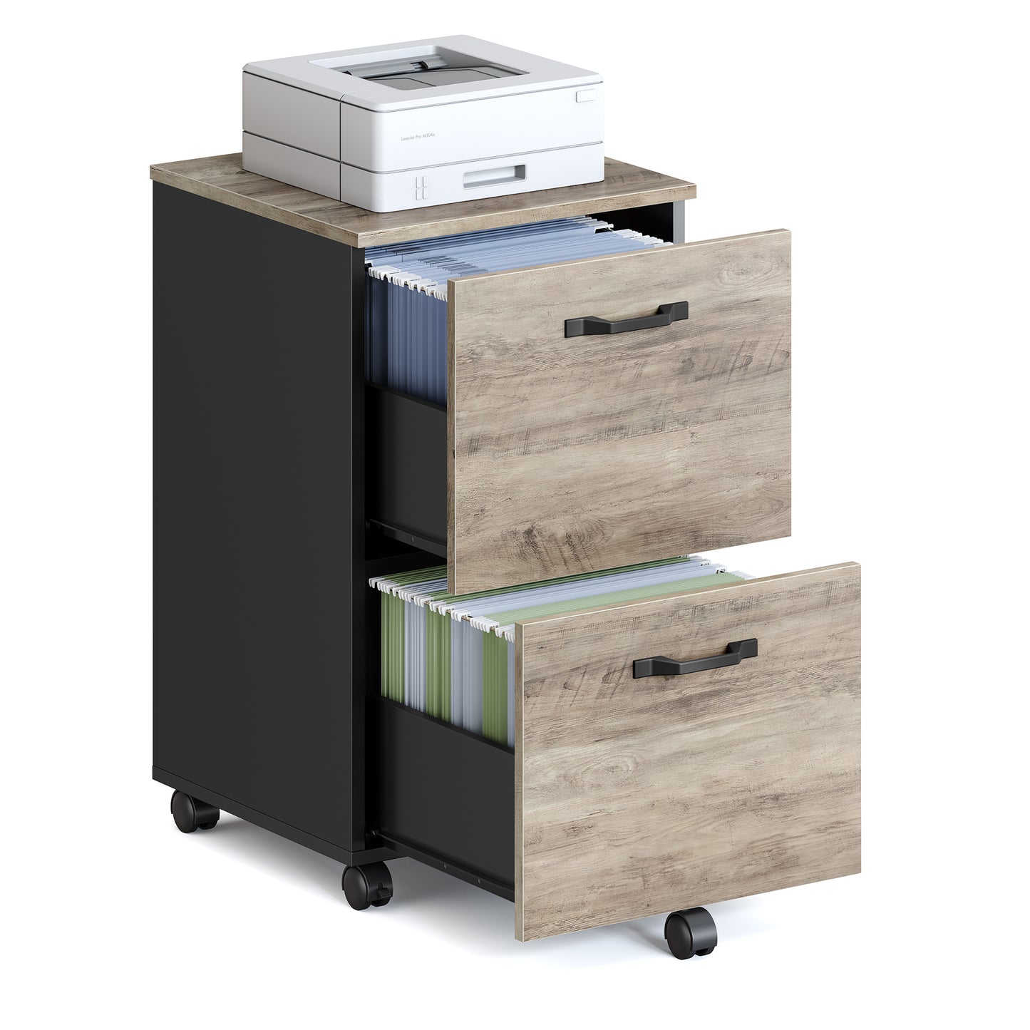 2-Drawer File Cabinet, Filing Cabinet for Home Office, Small Rolling File Cabinet, Printer Stand, Hanging File Folders Greige and Black