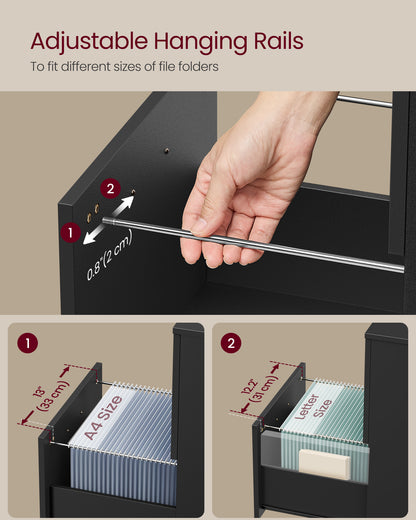 2-Drawer File Cabinet, Filing Cabinet for Home Office, Small Rolling File Cabinet, Printer Stand, Hanging File Folders, Matte Blackv