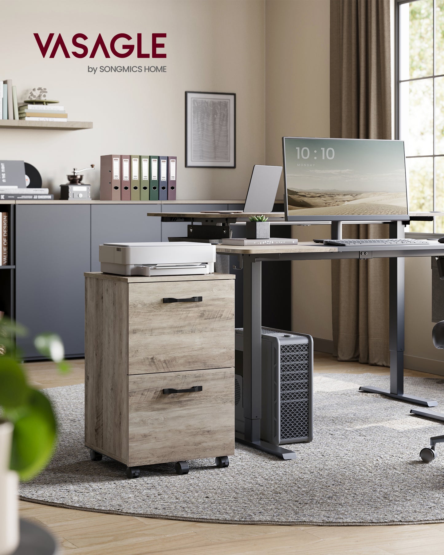 2-Drawer File Cabinet, Small Rolling Filing Cabinet with Lockable Casters, Printer Stand for Home Office, Heather Greige