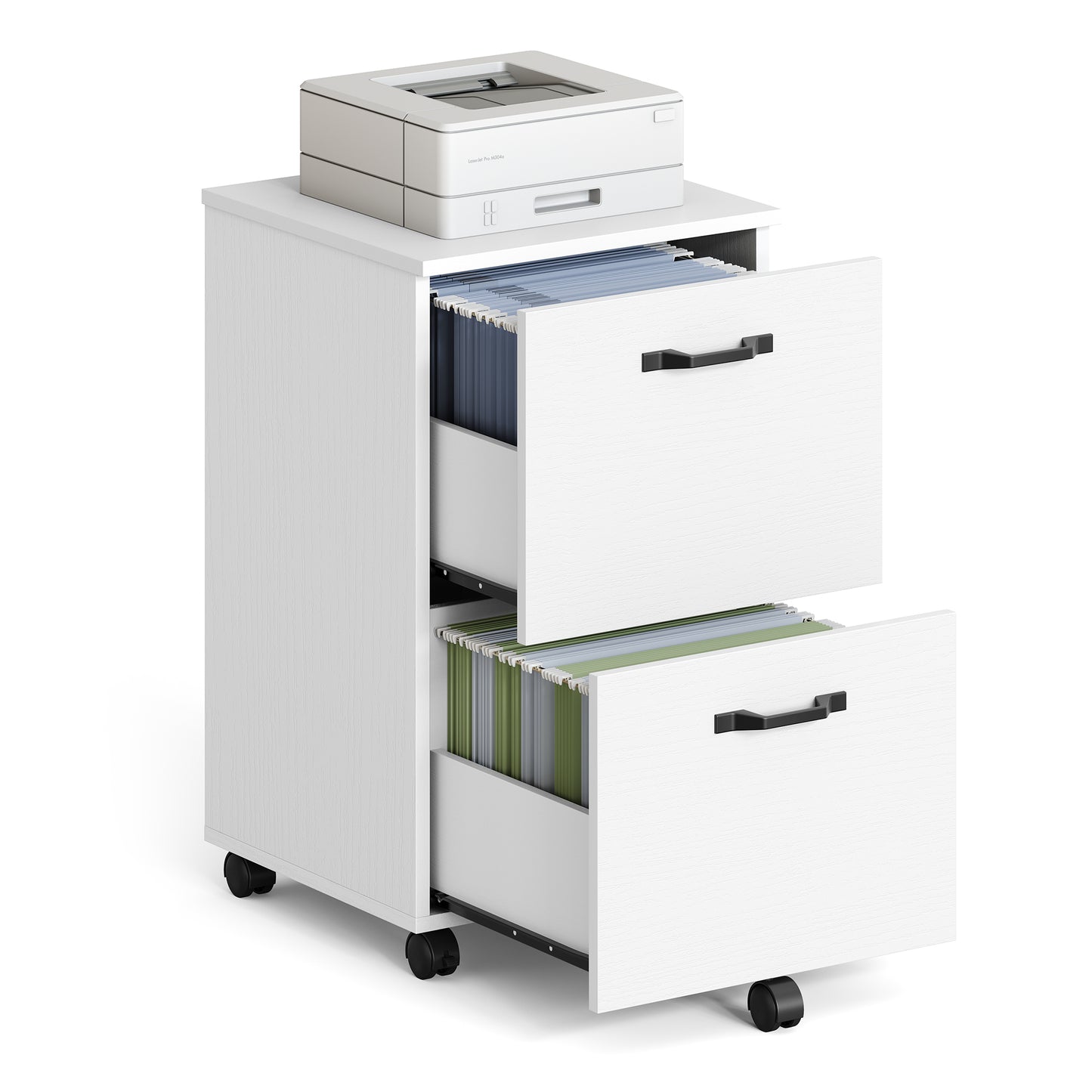 VASAGLE 2-Drawer File Cabinet, Small Rolling Filing Cabinet, Printer Stand, for A4, Letter-Size Documents, 15.7 x 16.5 x 27.6 Inches, White