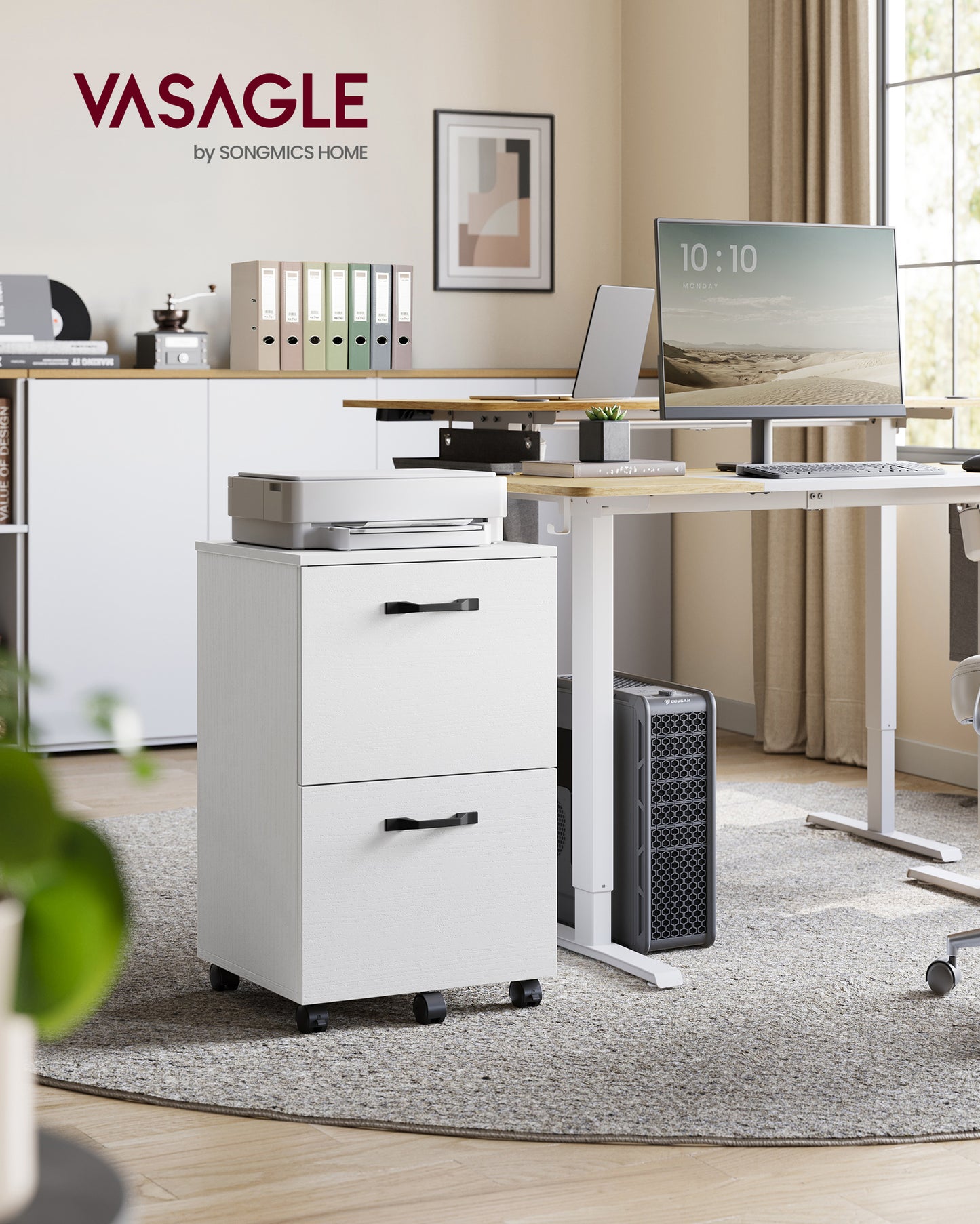 VASAGLE 2-Drawer File Cabinet, Small Rolling Filing Cabinet, Printer Stand, for A4, Letter-Size Documents, 15.7 x 16.5 x 27.6 Inches, White
