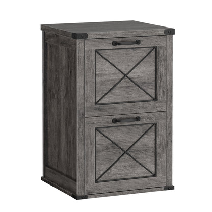 VASAGLE 2-Drawer File Cabinet, Farmhouse Filing Cabinet with Hanging Rails, Printer Stand for Home Office, Misty Gray