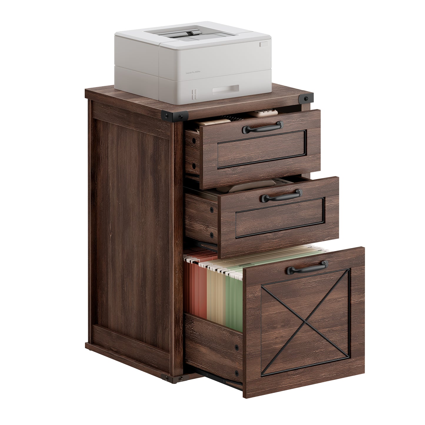 VASAGLE File Cabinet, Filing Cabinet with 3 Drawers, Printer Stand, Fit A4, Letter Size, Hanging File Folders, Maroon Brown