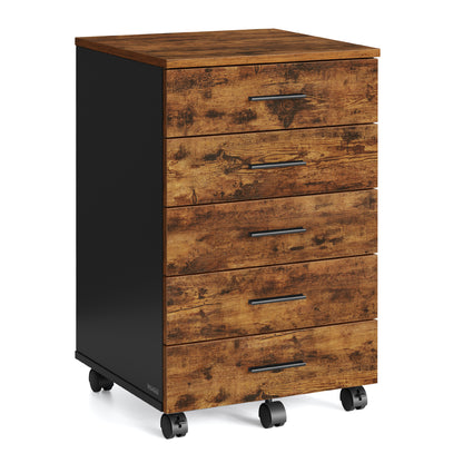 VASAGLE File Cabinet, Mobile Pedestal Filing Cabinet with Wheels, Printer Stand with 5 Drawers, Tool-Free Sliding Rails, Rustic Brown