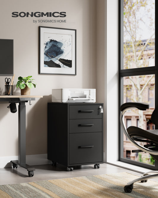 14.4"W x 23.6"H File Cabinet, 3-Drawer Office Filing Cabinet, Pre-Assembled Except Wheels and Handles, Black