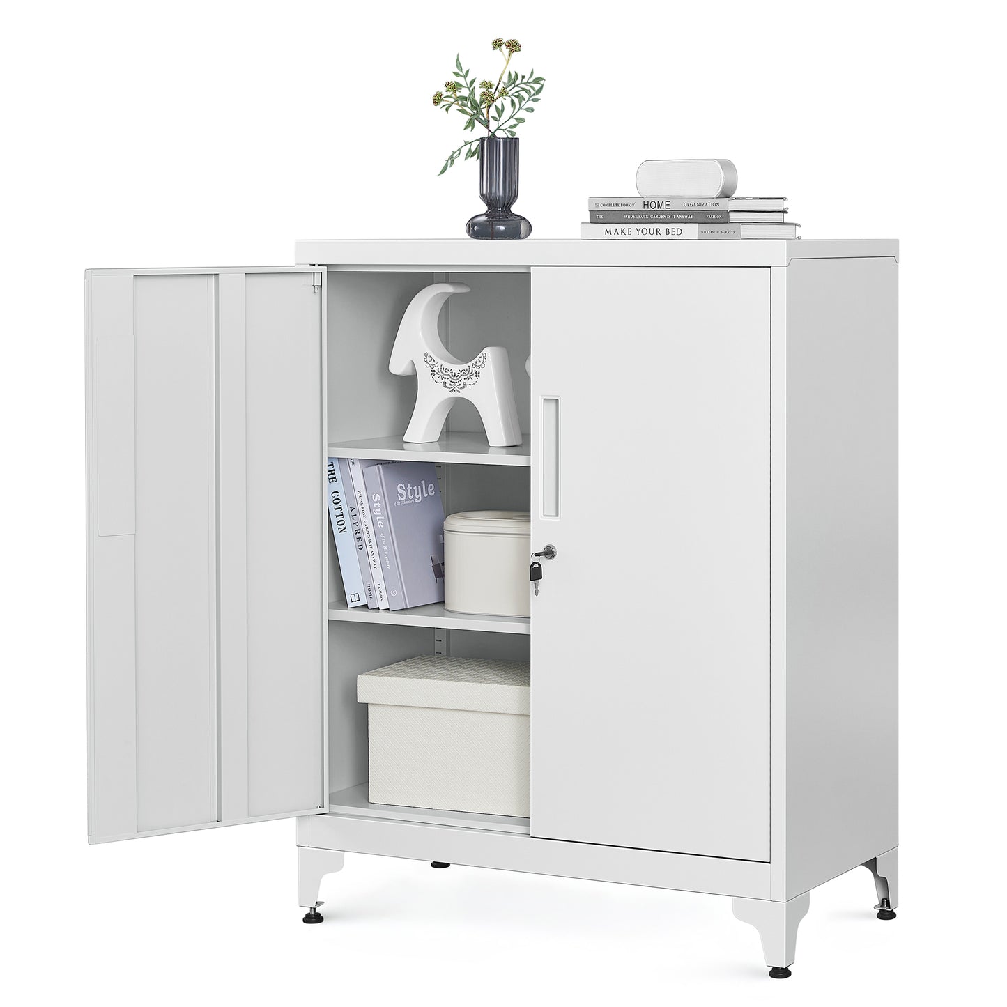 SONGMICS Metal Storage Cabinet, Garage Cabinet with Doors and Shelves Office Cabinet for Home Garage and Utility Room Grey