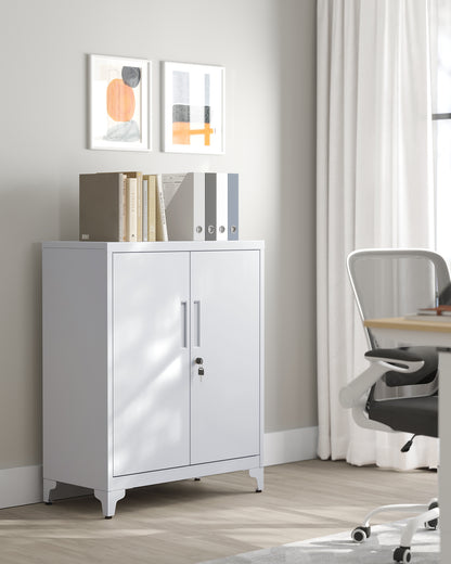 SONGMICS Metal Storage Cabinet, Garage Cabinet with Doors and Shelves Office Cabinet for Home Garage and Utility Room Grey
