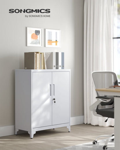 SONGMICS Metal Storage Cabinet, Garage Cabinet with Doors and Shelves Office Cabinet for Home Garage and Utility Room Grey