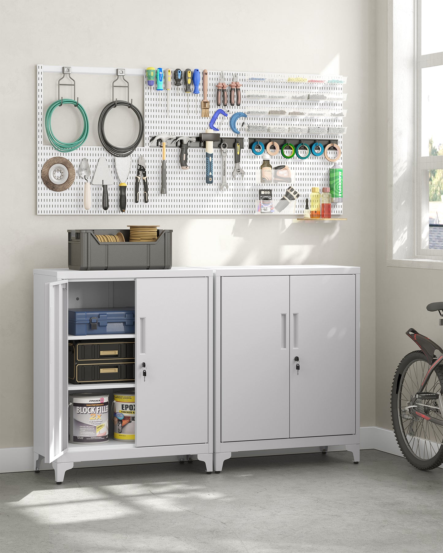 SONGMICS Metal Storage Cabinet, Garage Cabinet with Doors and Shelves Office Cabinet for Home Garage and Utility Room Grey