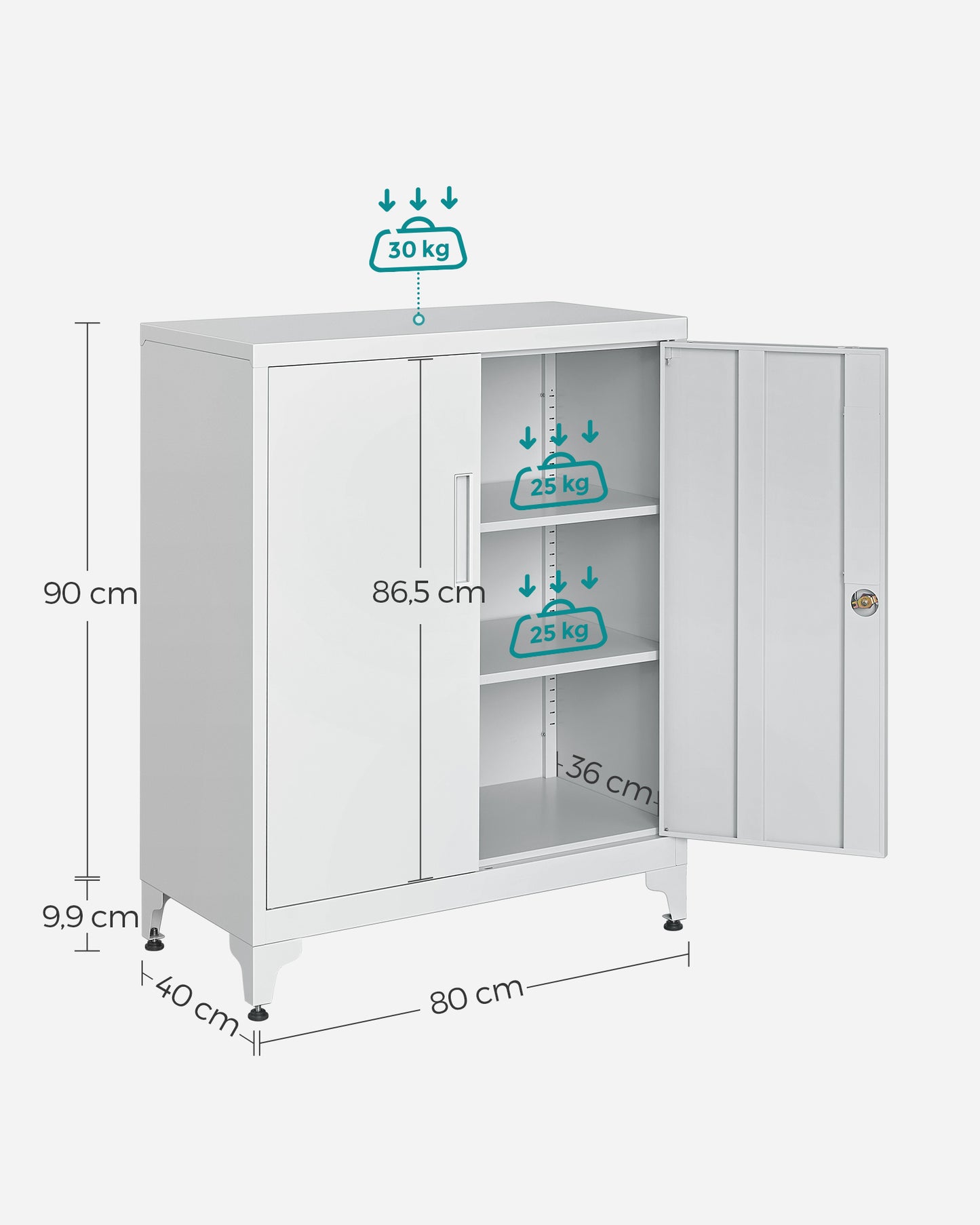 SONGMICS Metal Storage Cabinet, Garage Cabinet with Doors and Shelves Office Cabinet for Home Garage and Utility Room Grey