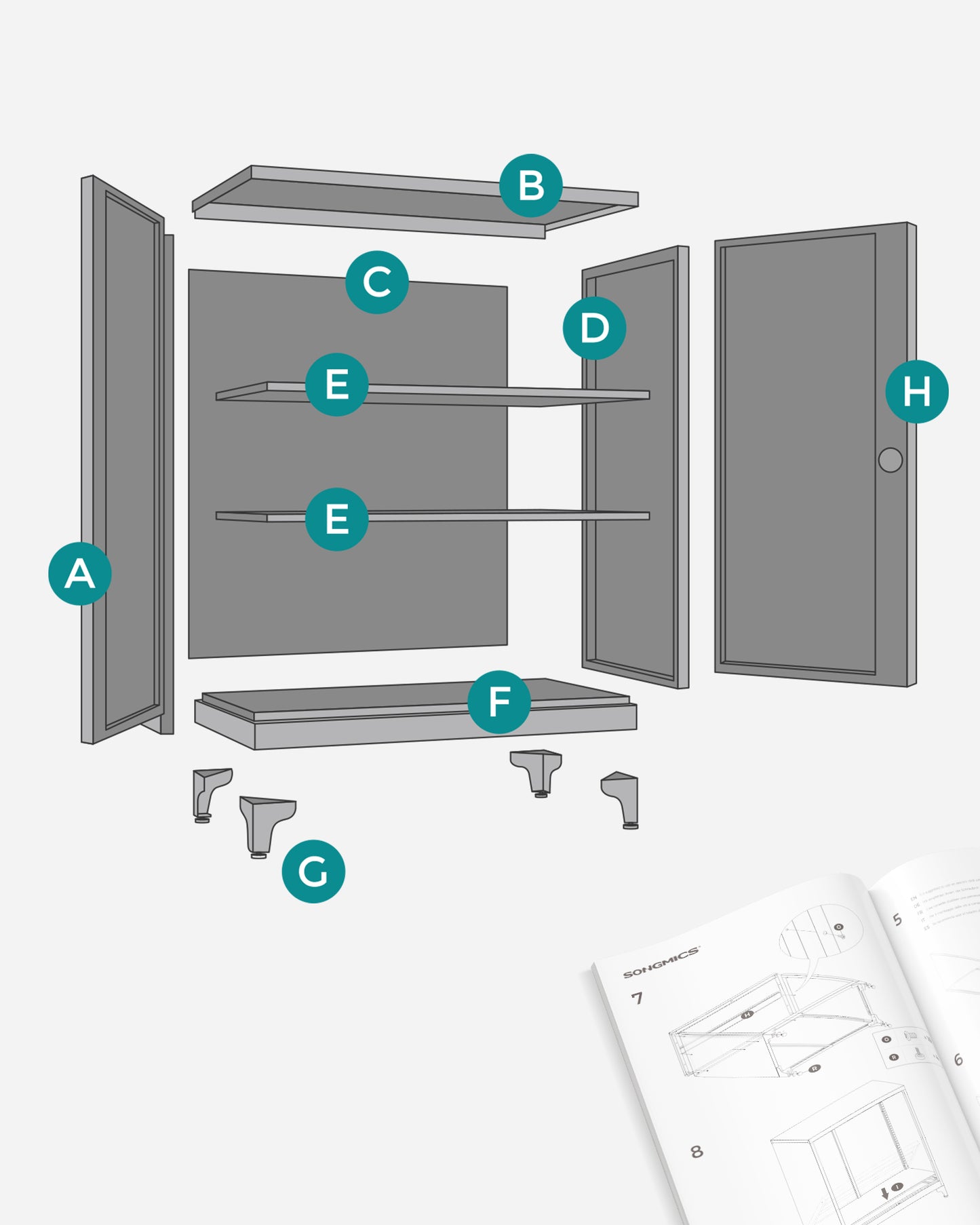 SONGMICS Metal Storage Cabinet, Garage Cabinet with Doors and Shelves Office Cabinet for Home Garage and Utility Room Grey