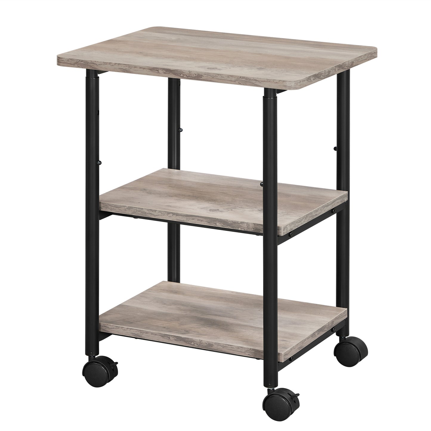 VASAGLE Heavy-Duty Printer Stand with Locking Wheels, 3-Tier Industrial Mobile Cart with Storage Shelf, Printer Table for Home, Office, 26.2-30.1" Adjustable Height, Heather Greige and