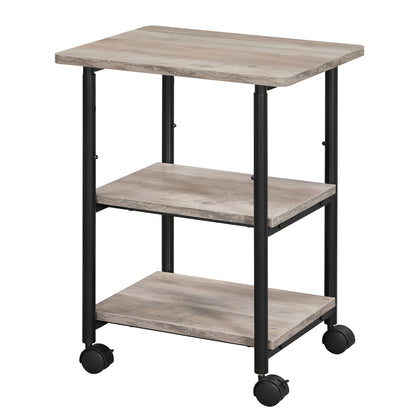 VASAGLE Heavy-Duty Printer Stand with Locking Wheels, 3-Tier Industrial Mobile Cart with Storage Shelf, Printer Table for Home, Office, 26.2-30.1" Adjustable Height, Heather Greige and