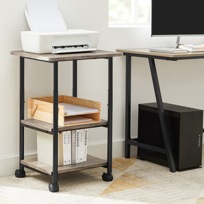 VASAGLE Heavy-Duty Printer Stand with Locking Wheels, 3-Tier Industrial Mobile Cart with Storage Shelf, Printer Table for Home, Office, 26.2-30.1" Adjustable Height, Heather Greige and