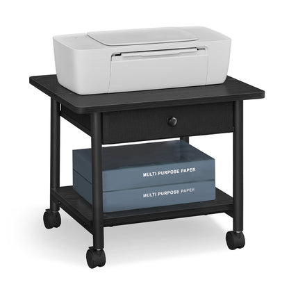 VASAGLE Printer Stand Under Desk Printer Stand Bottom Shelf with Wheels Ebony Black and Ink Black