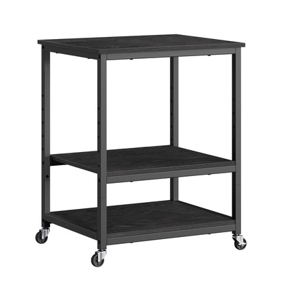 VASAGLE Printer Stand, Rolling Printer Cart, Mobile with Lockable Wheels, Steel Frame, Storage Shelf, 3-Tier, Ebony Black