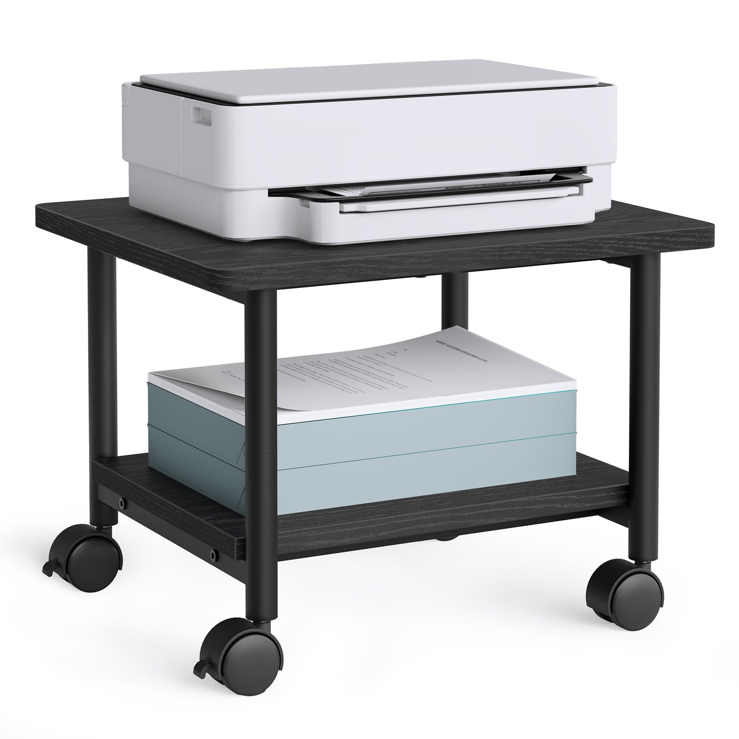 VASAGLE Industrial Under Desk Printer Stand 2-Tier Mobile Machine Cart with Shelf