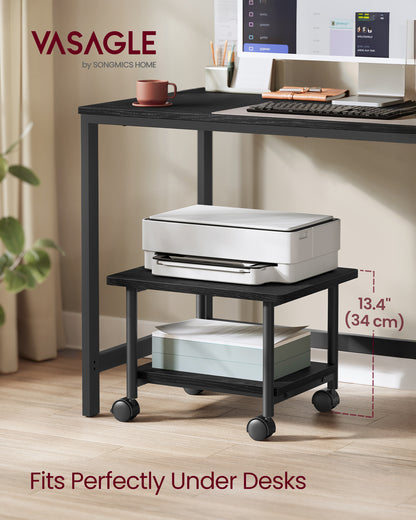 VASAGLE Industrial Under Desk Printer Stand 2-Tier Mobile Machine Cart with Shelf