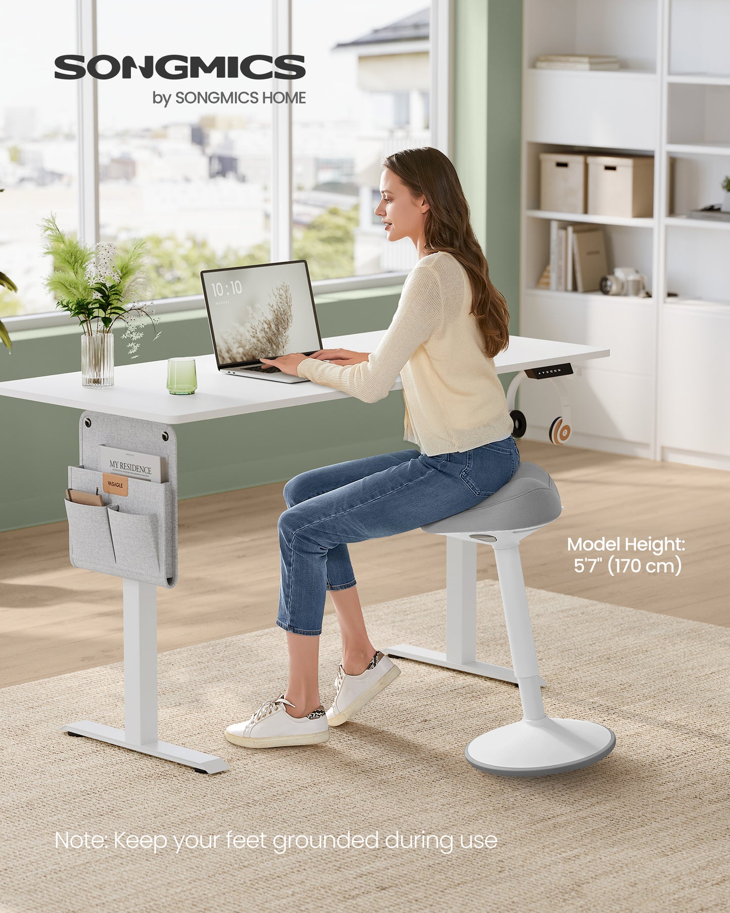 Height Adjustable Wobble Stool with 10° Tilt, 23.3-33.1 Inch Swivel Balance Chair for Standing Desk, Dove Gray