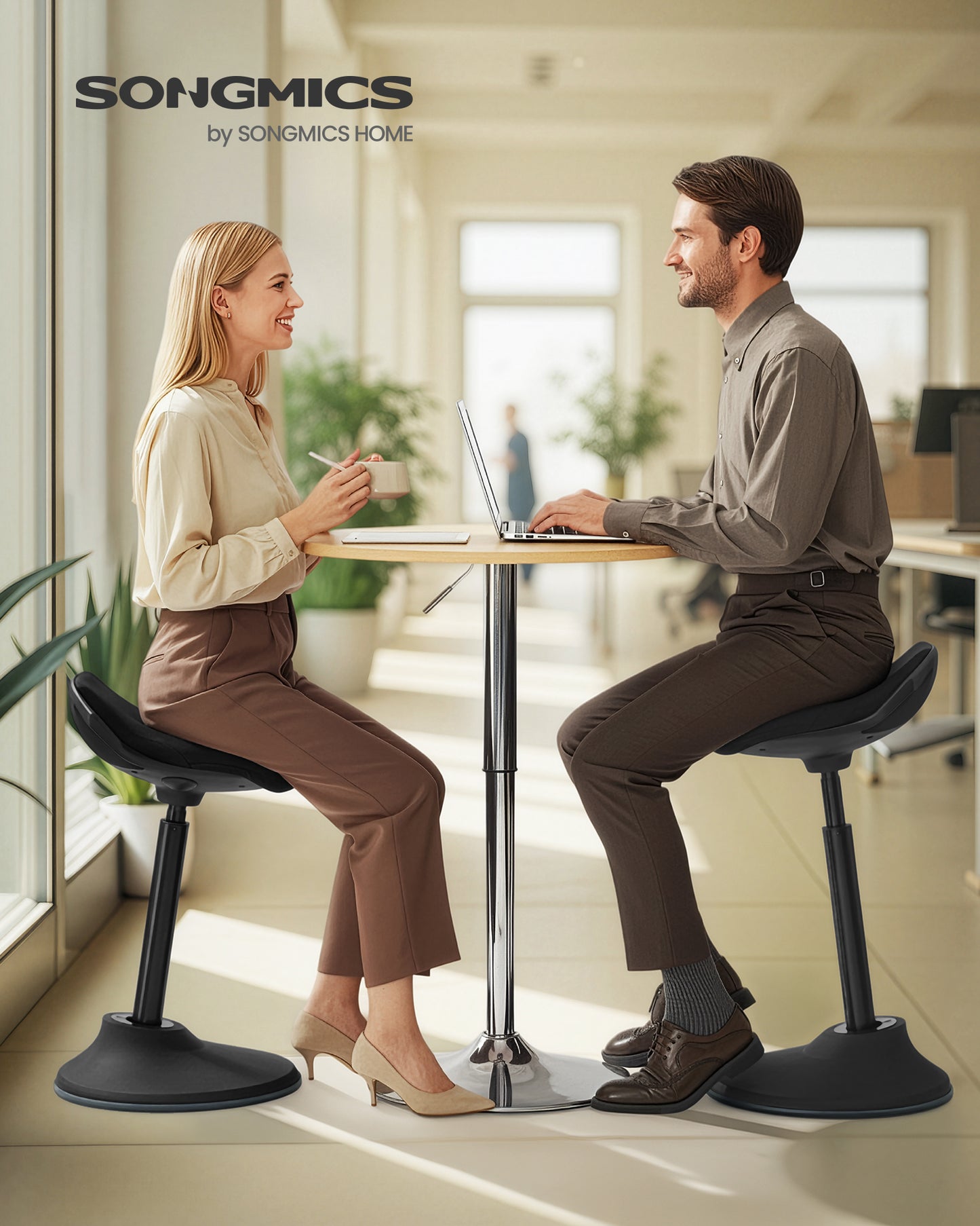 SONGMICS Standing Desk Chair, Adjustable Ergonomic Standing Stool, Black