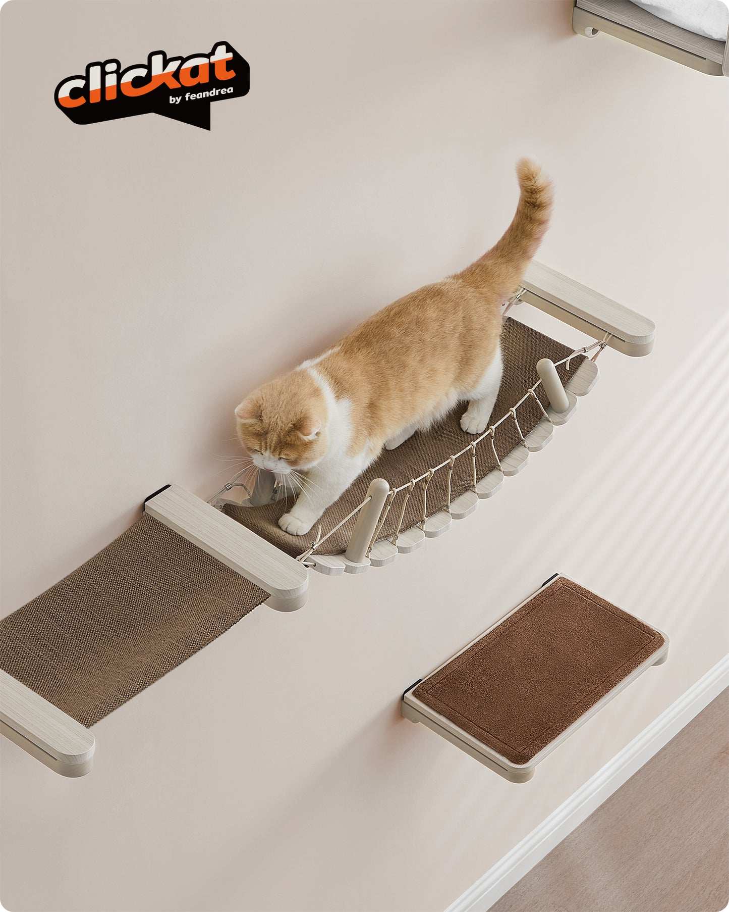 Feandrea Clickat Collection - No.003 Cat Bridge Extremely Quick Assembly Unlimited Expandability Replaceable Module and Fabric Pad Wall-Mounted Cat Perch for Indoor Cats Cat Wall Furniture