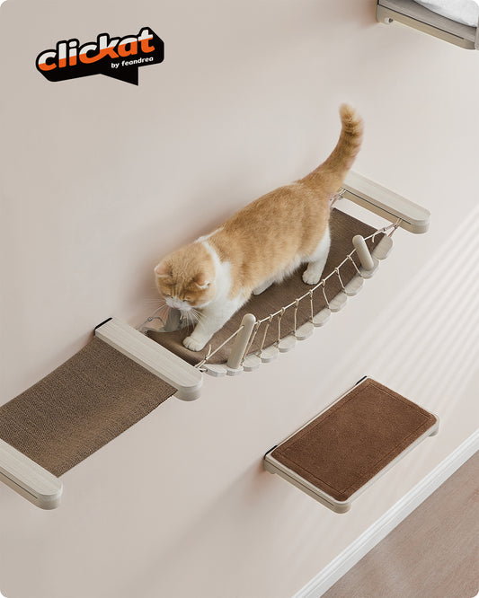 Feandrea Clickat Collection - No.003 Cat Bridge Extremely Quick Assembly Unlimited Expandability Replaceable Module and Fabric Pad Wall-Mounted Cat Perch for Indoor Cats Cat Wall Furniture
