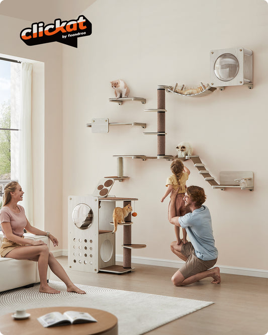 Feandrea Clickat Collection - No.007 Cat Shelf Wall-Mounted Cat Perch for Indoor Cats Cat Wall Shelves Extremely Quick Assembly Unlimited Expandability Replaceable Module and Felt Pad
