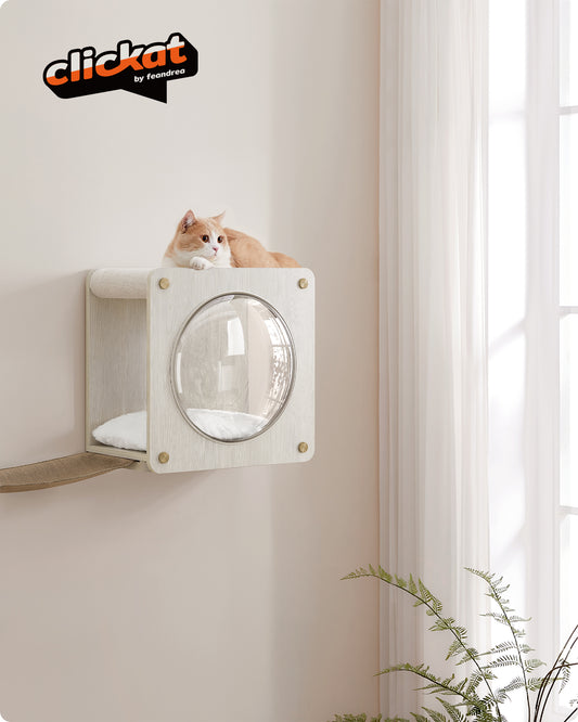 Clickat Collection - No.010 Cat Cave Cat Wall Condo House with Hammock Observation Window Extremely Quick Assembly Unlimited Expandability Replaceable Module and Cushion