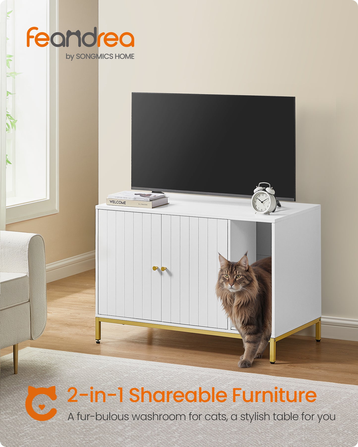 Litter Box Enclosure, 35.4 x 18.9 x 24.2 Inches, Modern Cat Litter Box Furniture Hidden